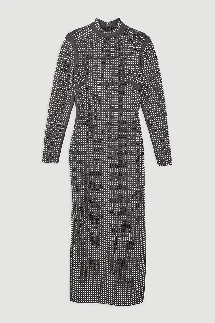 Petite Figure Form Bandage Knit All Over Embellished Maxi Dress | Karen Millen Petite Figure Form Bandage Knit All Over Embellished Maxi Dress | Karen Millen